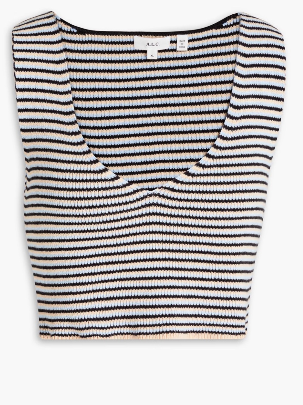 A.L.C. Striped Cropped Knit Tank in Black and Cream